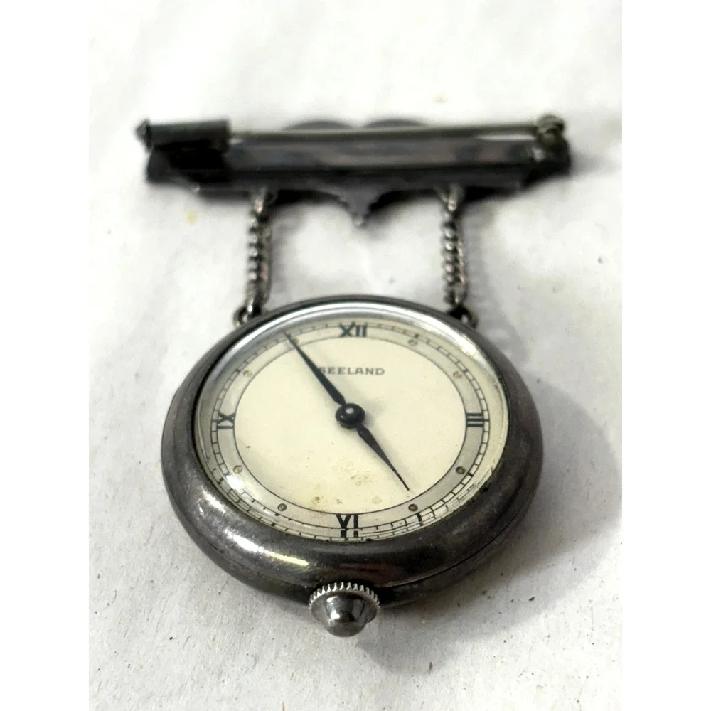 Vintage Seeland Swiss Made Sterling Silver 925 Enamel Brooch Watch